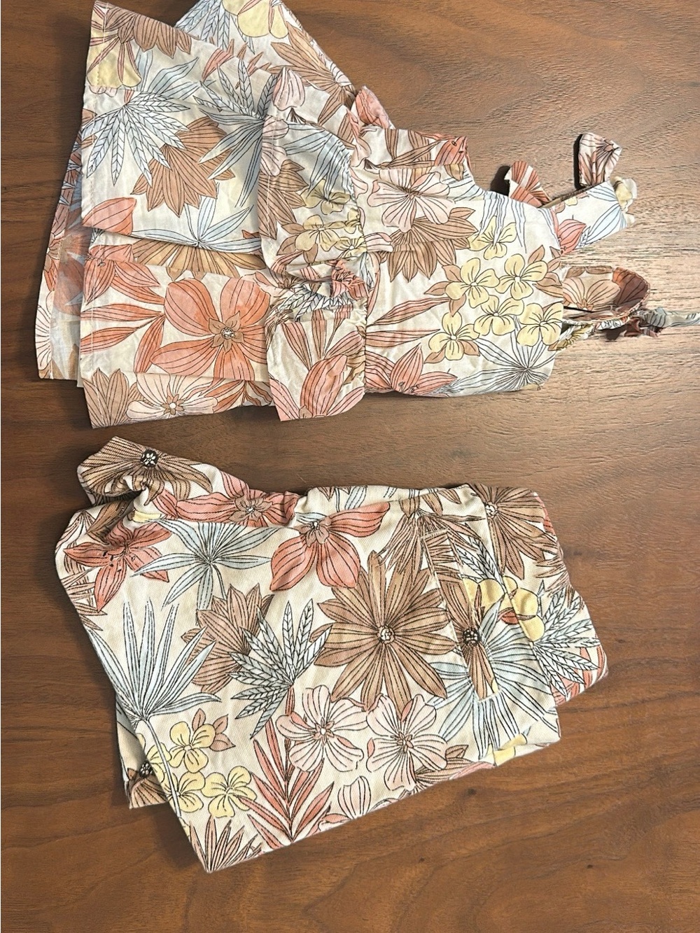 Janie and Jack Floral Shorts Set - Cream, Tan & Yellow